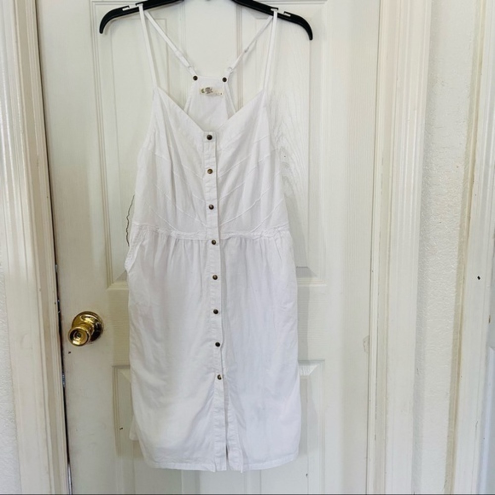 DAKINI light weight button front white spaghetti strap cotton dress Size 8